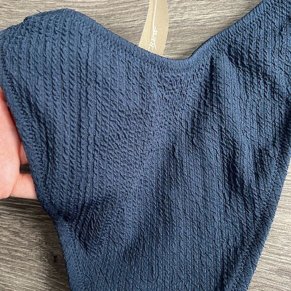 J.CREW Textured Cheeky Bikini Bottom XS Midnight Blue Curved Waist High Cut NWT - Picture 4 of 6